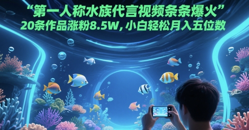 第一人称水族代言视频条条爆火，20条作品涨粉8.5W，小白轻松月入五位数-大兵轻创资源库