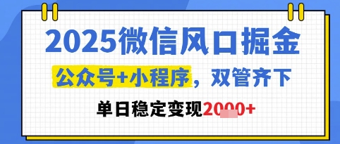 2025微信风口掘金，公众号+小程序双管齐下，单日稳定变现1k+【揭秘】-大兵轻创资源库