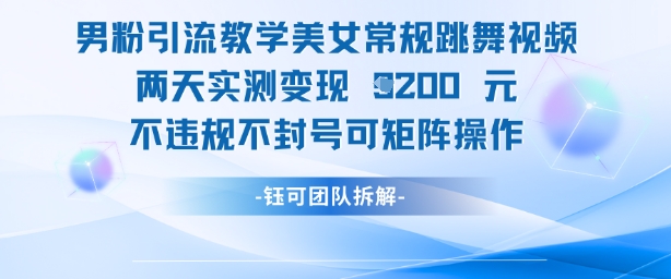 男粉引流教学美女常规跳舞视频两天实测变现1k+，不违规不封号可矩阵操作-大兵轻创资源库
