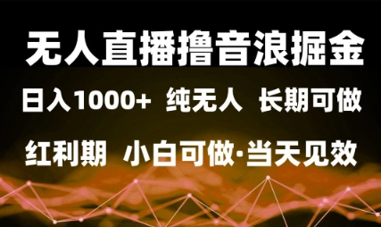 无人直播撸音浪掘金，日入1k+，纯无人红利期，小白可做，当天见效【揭秘】-大兵轻创资源库