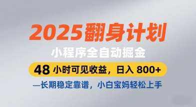 2025翻身计划，小程序全自动掘金，48小时可见收益，日入8张+，长期稳定靠谱，小白宝妈轻松上手【揭秘】-大兵轻创资源库