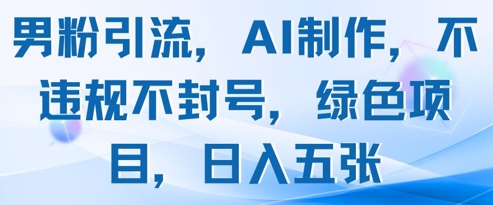 男粉引流，AI制作，不违规不封号，绿色项目，日入五张-大兵轻创资源库