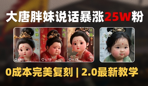 AI大唐胖贵妃说话2.0，40条视频暴涨40w粉，附独家变现攻略-大兵轻创资源库
