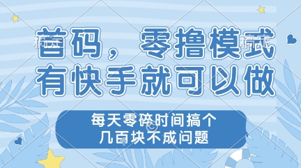 首码，零撸模式，有快手就可以做，每天零碎时间搞个几张不成问题【揭秘】-大兵轻创资源库