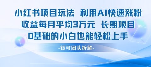 适合小白操作的小红书新项目，利用AI快速涨粉，收益每月平均1W+-大兵轻创资源库