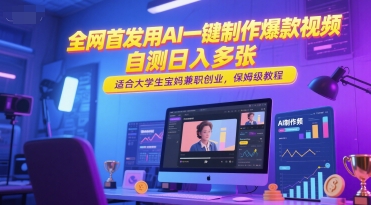 全网首发用AI一键制作爆款视频，自测日入多张，适合大学生宝妈兼职创业，保姆级教程-大兵轻创资源库