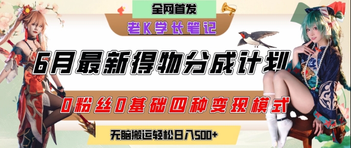 6月份最新得物创作者分成计划2.0玩法，0粉丝0基础四种模式变现，从隐蔽渠道无脑搬运，日入2张-大兵轻创资源库