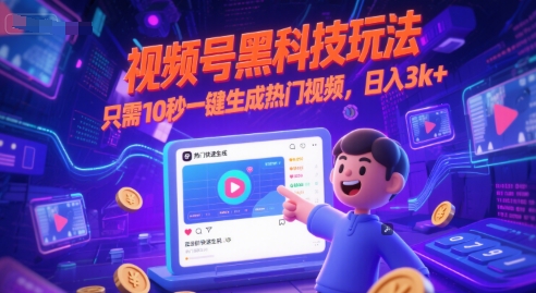 视频号黑科技玩法，只需10秒一键生成热门视频，日入3k+【揭秘】-大兵轻创资源库
