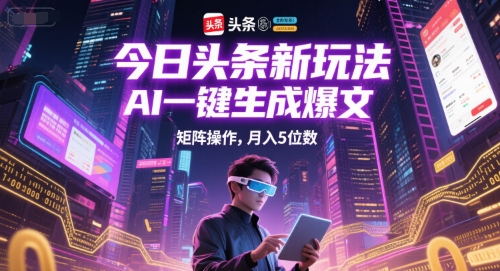 今日头条新玩法，AI一键生成爆文，矩阵操作，月入5位数-大兵轻创资源库