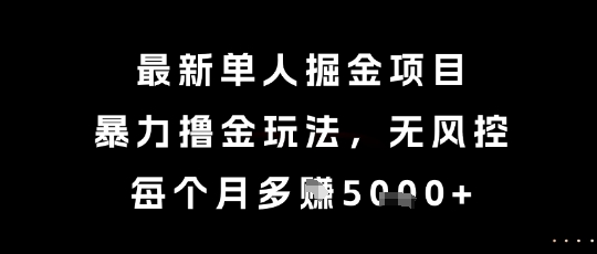 最新单人掘金项目，暴力撸金玩法，无风控，每个月多挣5k+【揭秘】-大兵轻创资源库