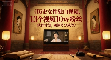 历史女性独白视频，13个视频10w粉丝，伙伴计划，视频号分成等-大兵轻创资源库