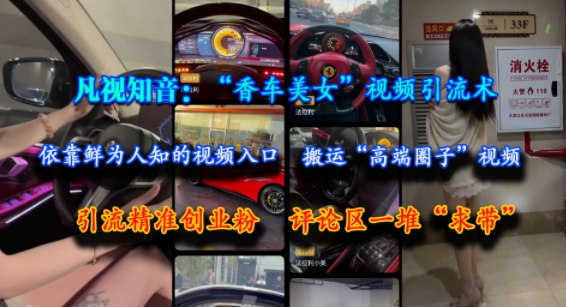 凡视知音：“香车美女”视频引流术，依靠鲜为人知的视频入口，搬运“高端圈子”视频，引流精准创业粉，评论区一堆“求带”-大兵轻创资源库