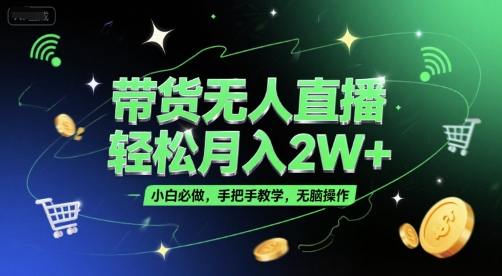 带货无人直播，轻松月入2W+，小白必做，手把手教学，无脑操作(附学习资料)-大兵轻创资源库