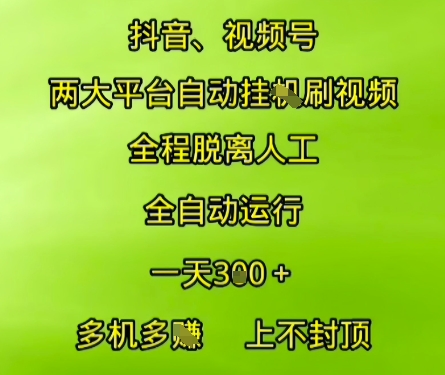 抖音视频号两大平台自动运行，全程脱离人工，自动获取收益，一天3张+，多机多挣，上不封顶【揭秘】-大兵轻创资源库