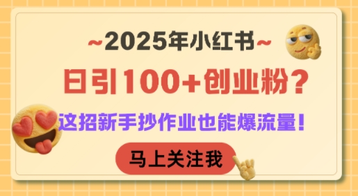 2025年小红书日引100+创业粉？这招新手抄作业也能爆流量！-大兵轻创资源库