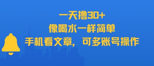 一天撸30+，像喝水一样简单，手机看文章，可多账号操作-大兵轻创资源库