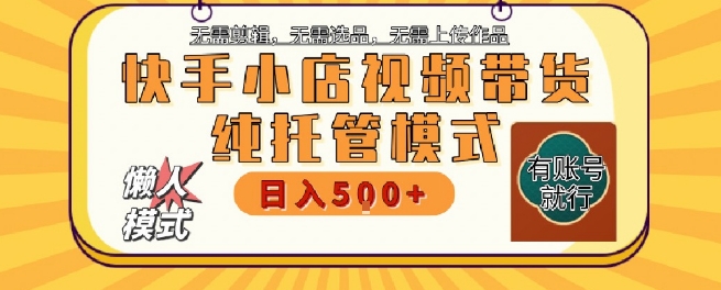 快手小店托管代运营，无需剪辑，无需选品，无需上传作品，全程无需操作，轻松月入5k+【揭秘】-大兵轻创资源库