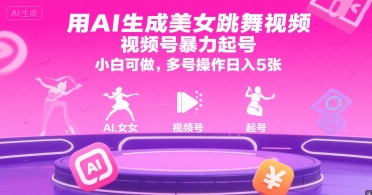 用AI生成美女跳舞视频，视频号暴力起号，小白可做，多号操作日入5张-大兵轻创资源库