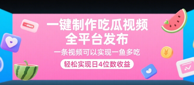 一键制作吃瓜视频，全平台发布，一条视频可以实现一鱼多吃，轻松实现日4位数收益【揭秘】-大兵轻创资源库