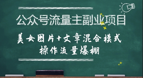 公众号流量主副业项目，美女图片+文章混合模式操作流量爆棚-大兵轻创资源库