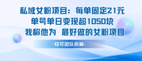 私域女粉项目：每单固定21块，单日变现超1k+，最好做的女粉项目-大兵轻创资源库