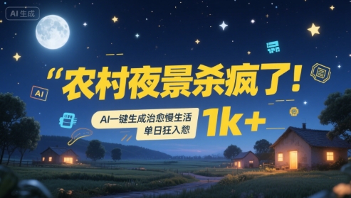 农村夜景杀疯了！AI一键生成治愈系慢生活，单日狂入1k+-大兵轻创资源库