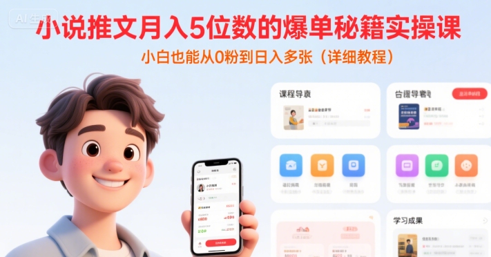 小说推文月入5位数的爆单秘籍实操课，，小白也能从0粉到日入多张(详细教程)-大兵轻创资源库