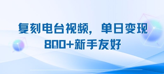 复刻电台视频，单日变现8张+新手友好，长期可做-大兵轻创资源库