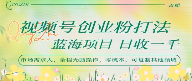 视频号创业粉打法，日入1k，蓝海项目，市场需求大，全程无脑操作，可复制-大兵轻创资源库