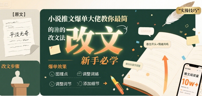 小说推文爆单大佬教你最简单的改文方法实操课，新手必学-大兵轻创资源库