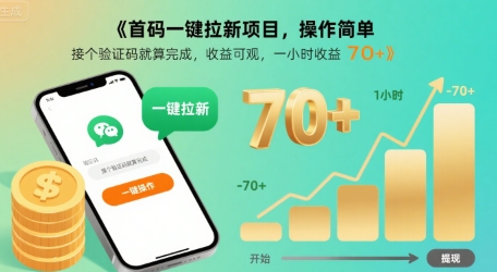 首码一键拉新项目，操作简单，接个验证码就算完成，收益可观， 一小时收益70+【揭秘】-大兵轻创资源库