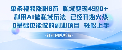 单条视频私域变现4.9k+利用AI做私域玩法 已经开始火热0基础也能做的副业项目轻松上手-大兵轻创资源库