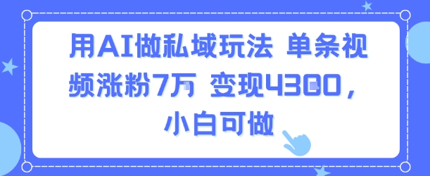用AI做私域玩法，单条视频涨粉7W变现4.3k，小白可做-大兵轻创资源库