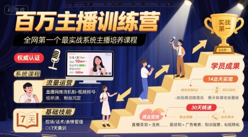 百万主播训练营，全网第一个最实战系统主播培养课程-大兵轻创资源库