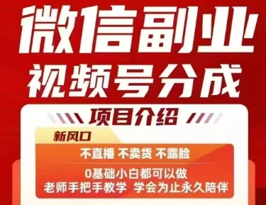 微信副业视频号分成，不直播 不卖货 不露脸，三五分钟即可完成一条作，每日收益几十、几张不等-大兵轻创资源库