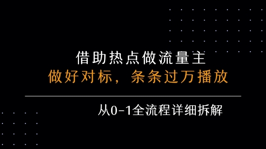 借力热点，乘顺风车玩流量主，条条过万播放， 每月收益5k+，从0-1全流程详细拆解-大兵轻创资源库