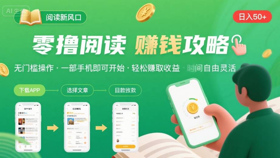 零撸阅读新风口，无门槛轻松挣，一部手机，日入 50-3张【揭秘】-大兵轻创资源库