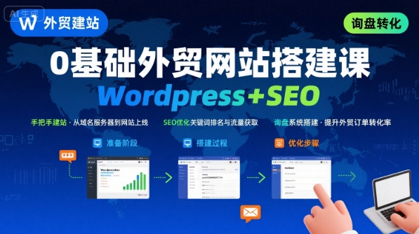 WordPress外贸建站+SEO优化课程，手把手教你从0到1搭建可获得询盘的外贸网站-大兵轻创资源库