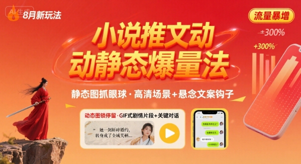 8月小说推文全新玩法，动静态图片+搭配小说文案爆量玩法-大兵轻创资源库