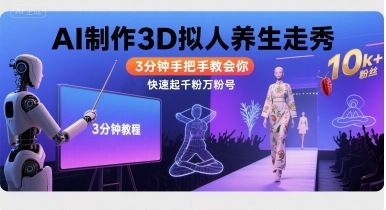 Ai制作3D拟人养生走秀，3分钟手把手教会你，快速起千粉万粉号-大兵轻创资源库