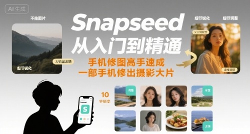 Snapseed从入门到精通，手机修图高手速成，一部手机就能修出摄影大片-大兵轻创资源库