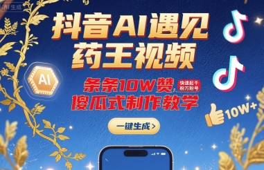 抖音AI遇见药王视频，条条10W赞，快速起千粉万粉号，傻瓜式制作教学-大兵轻创资源库