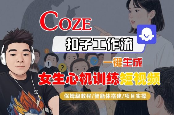 COZE扣子工作流一键生成女生心机训练短视频，保姆级教程-智能体搭建-项目实操-大兵轻创资源库