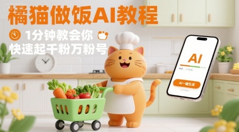 有趣的橘猫买菜做饭视频，用AI一键搞定，1分钟教会你，快速起千粉万粉号-大兵轻创资源库