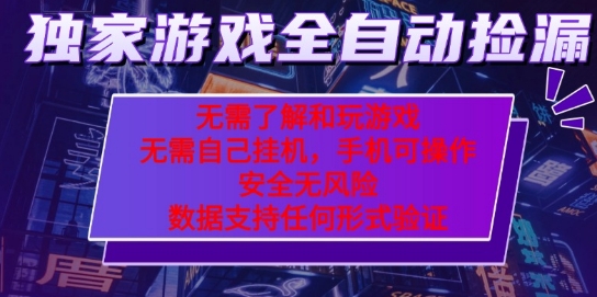 游戏全自动捡漏项目，最新独家玩法，每天操作几十分钟，无任何难度，当天见收益【揭秘】-大兵轻创资源库