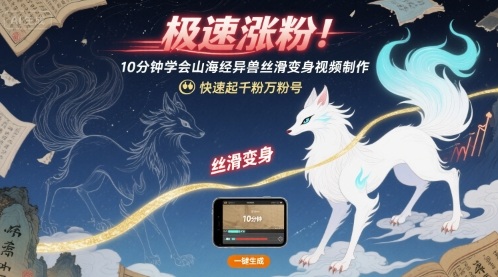 极速涨粉！10分钟学会山海经异兽丝滑变身视频制作，快速起千粉万粉号-大兵轻创资源库