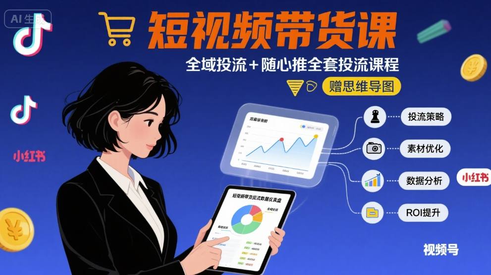 最新短视频带货课，全域投流+随心推全套投流课程+思维导图-大兵轻创资源库