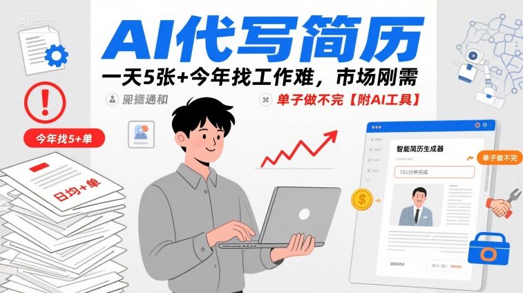 AI代写简历，一天5张+今年找工作难，市场刚需，单子做不完【附AI工具】-大兵轻创资源库