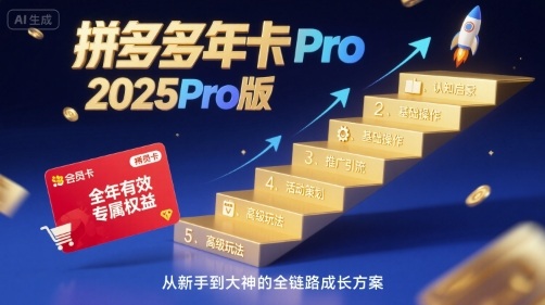拼多多年卡2025Pro版，五大板块从认知到基础、从推广到活动、从活动到玩法-大兵轻创资源库