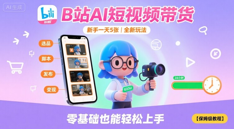 B站AI短视频带货，新手一天5张，全新玩法【保姆级教程】-大兵轻创资源库
